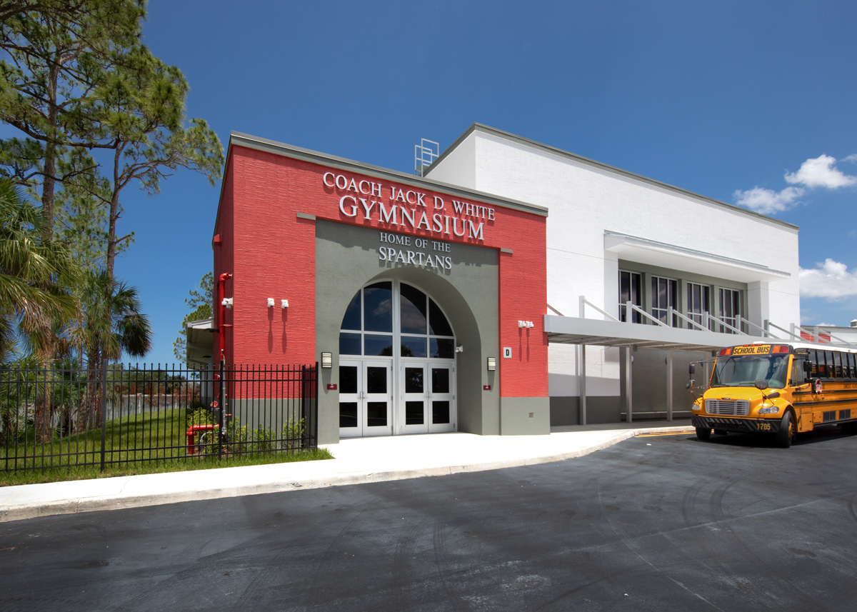 Architectural gym view at the Somerset Collegiate Preparatory Academy chater hs in Port St Lucie, FL.